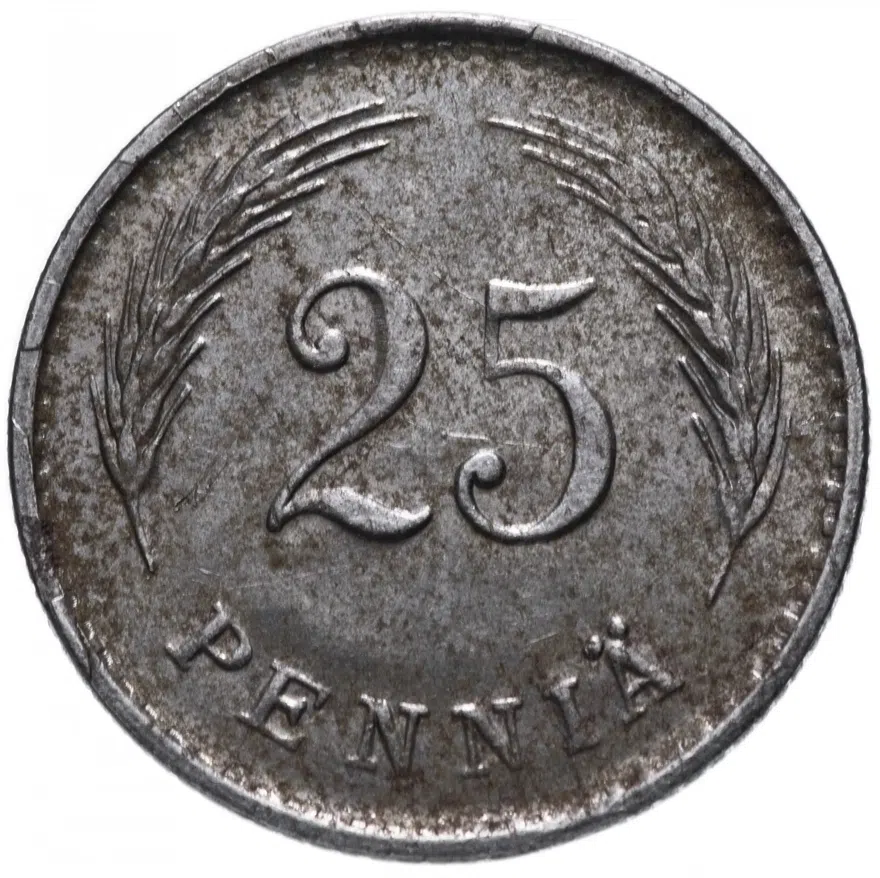 Финляндия 25 пенни (pennia) 1943   Железо, реверс