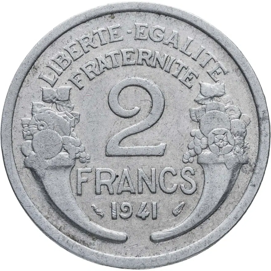 Франция 2 франка (francs) 1941   алюминий, аверс