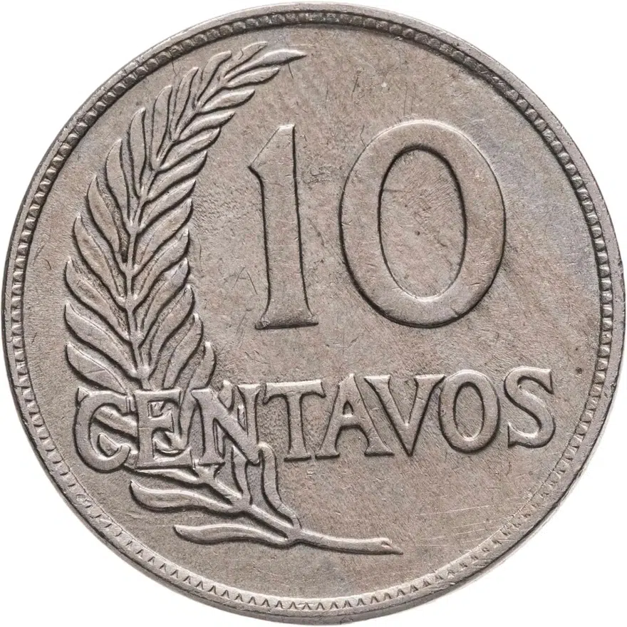 Перу 10 сентаво (centavos) 1920  UN MIL NOVECIENTOS VEINTE