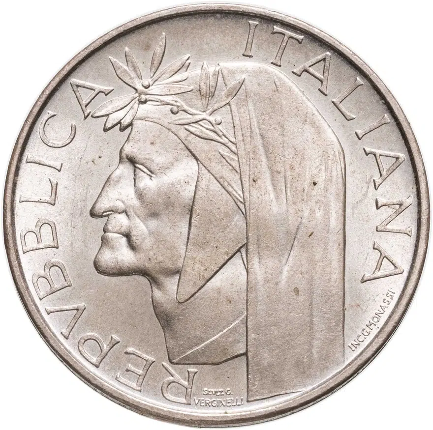 Италия 500 лир (lire) 1965  700 лет со дня рождения Данте Алигьери