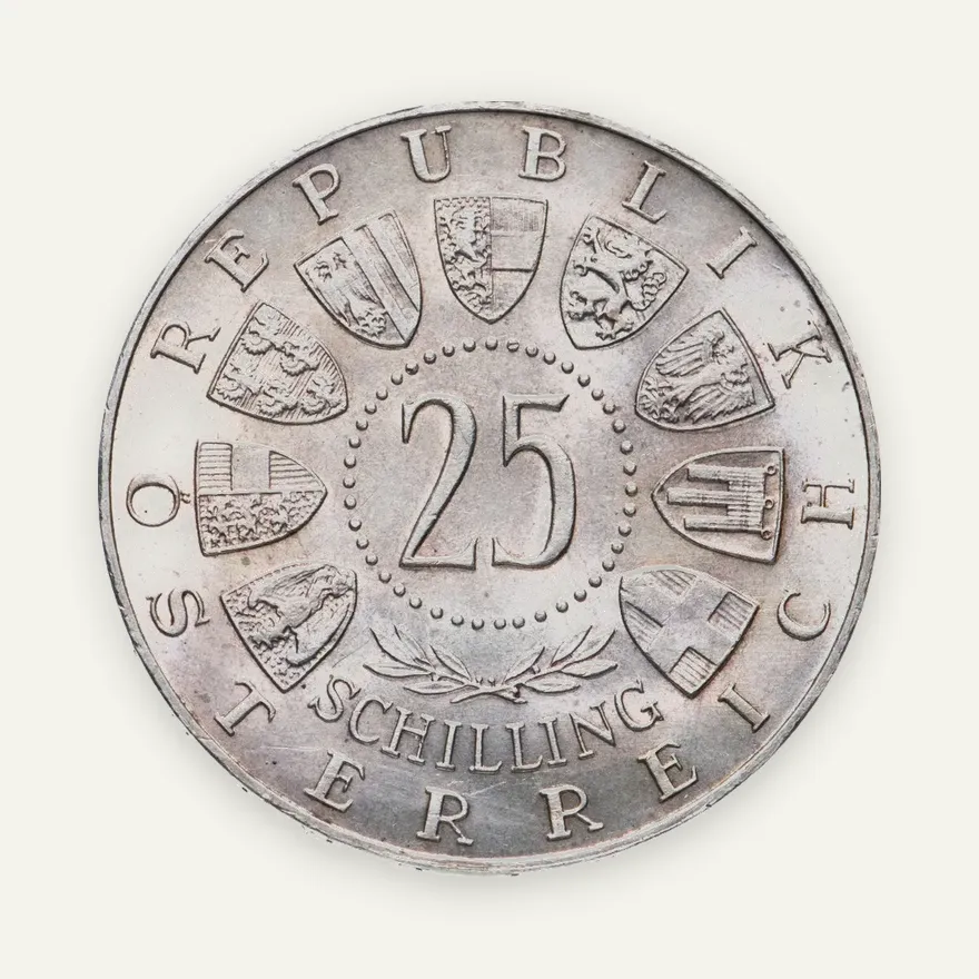 Австрия 25 шиллингов (shillings) 1961  40 лет Бургерланду, реверс