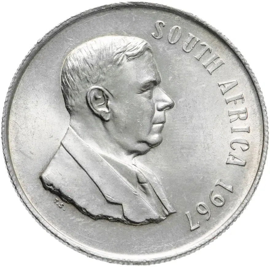 ЮАР 1 ранд (рэнд, rand) 1967  Первая годовщина смерти Хендрика Фервурда, надпись на английском - "SOUTH AFRICA"