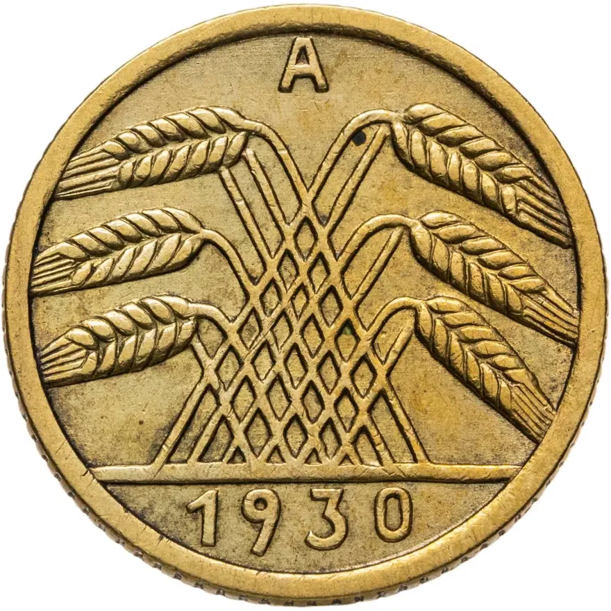 Германия 5 рейхспфеннигов (reichspfennig) 1930 A знак монетного двора "A" — Берлин