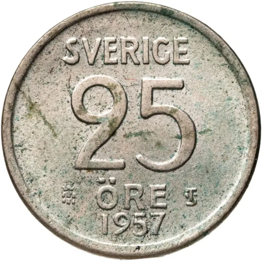 Швеция 25 эре (ore) 1957, аверс