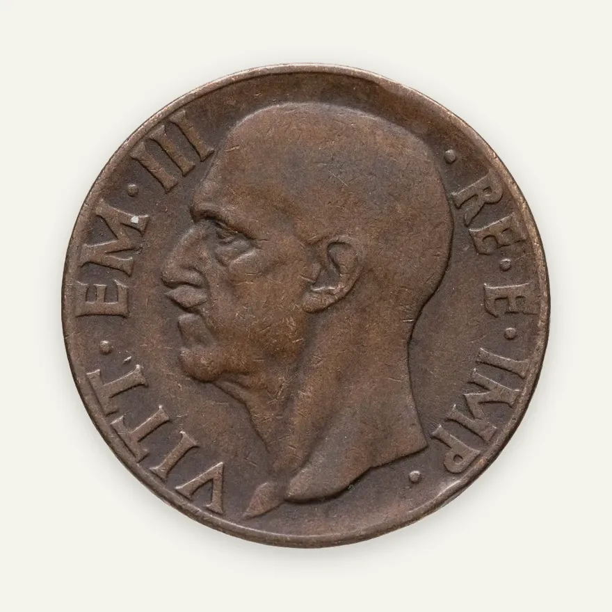 Италия 10 чентезимо (centesimi) 1937  Новый реверс: Герб, реверс
