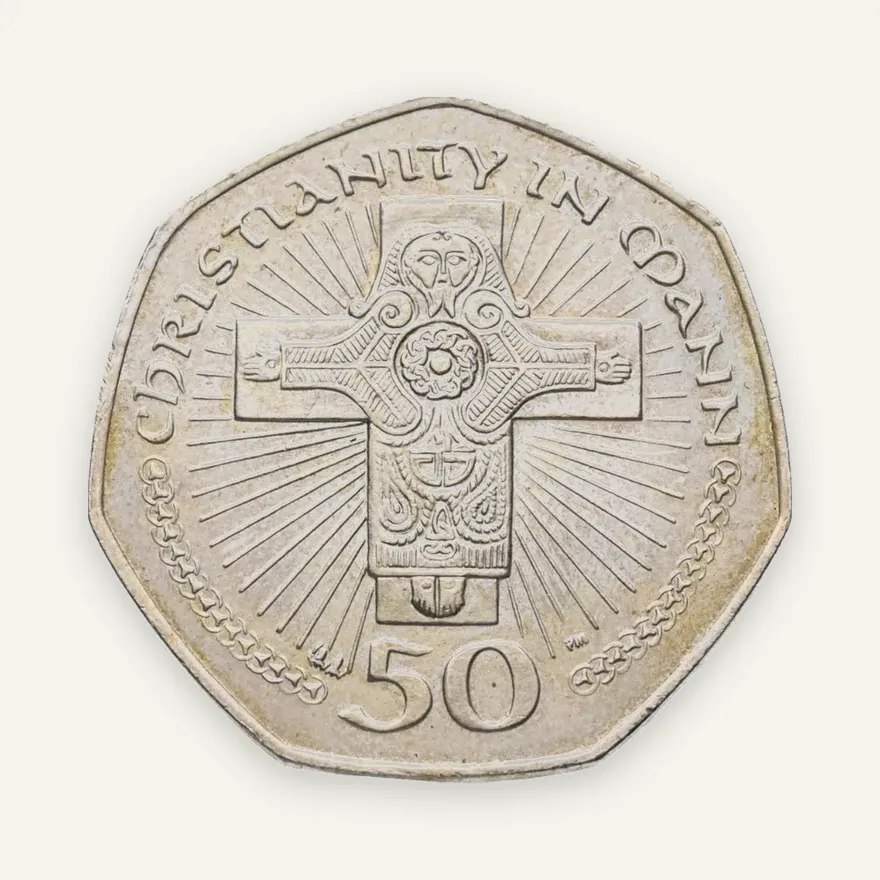 Остров Мэн 50 пенсов (pence) 2003 "Христианство", аверс