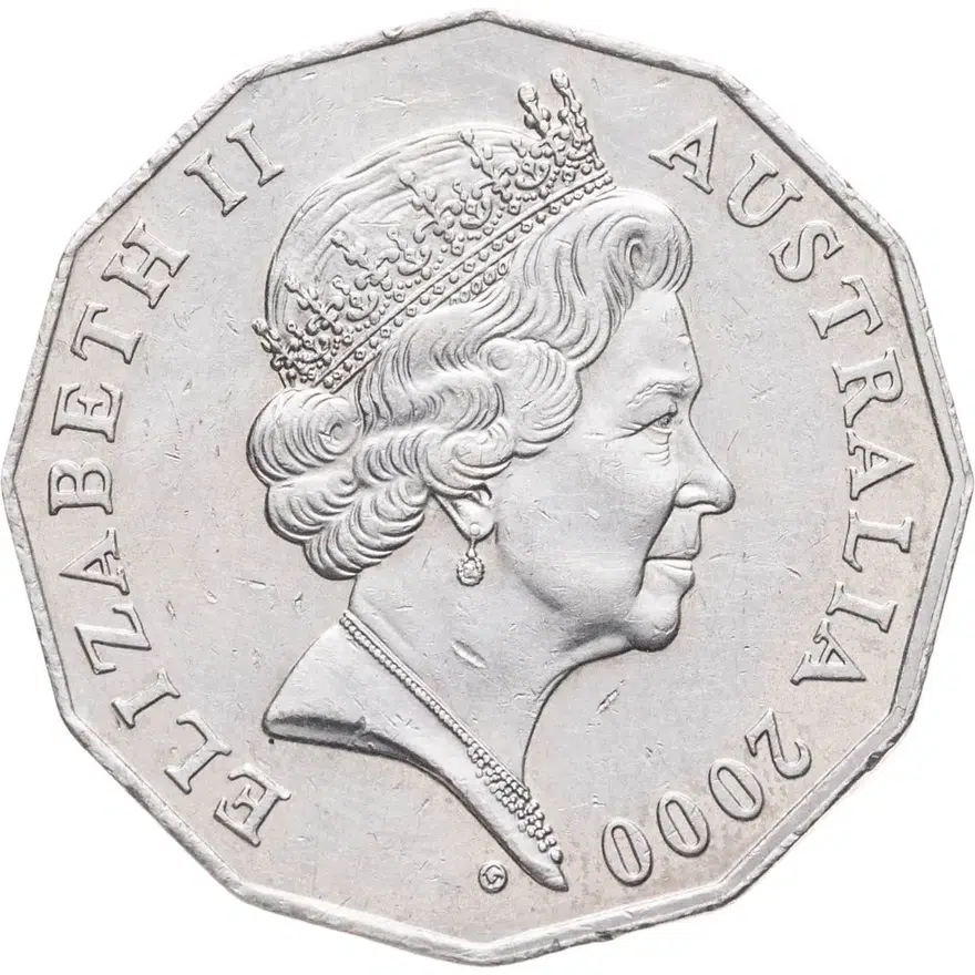 Австралия 50 центов (cents) 2000  Королевский визит, реверс