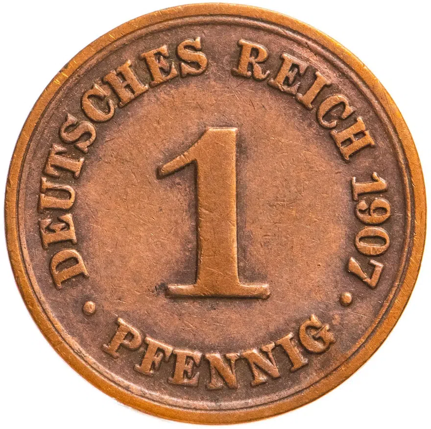 Германия 1 пфенниг (pfennig) 1907 D  знак монетного двора: "D" - Мюнхен