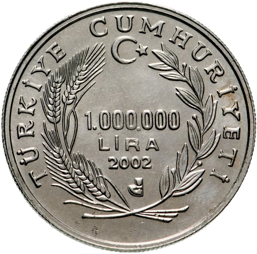 Турция 1000000 лир (lira) 2002  Юнус Эмре, реверс
