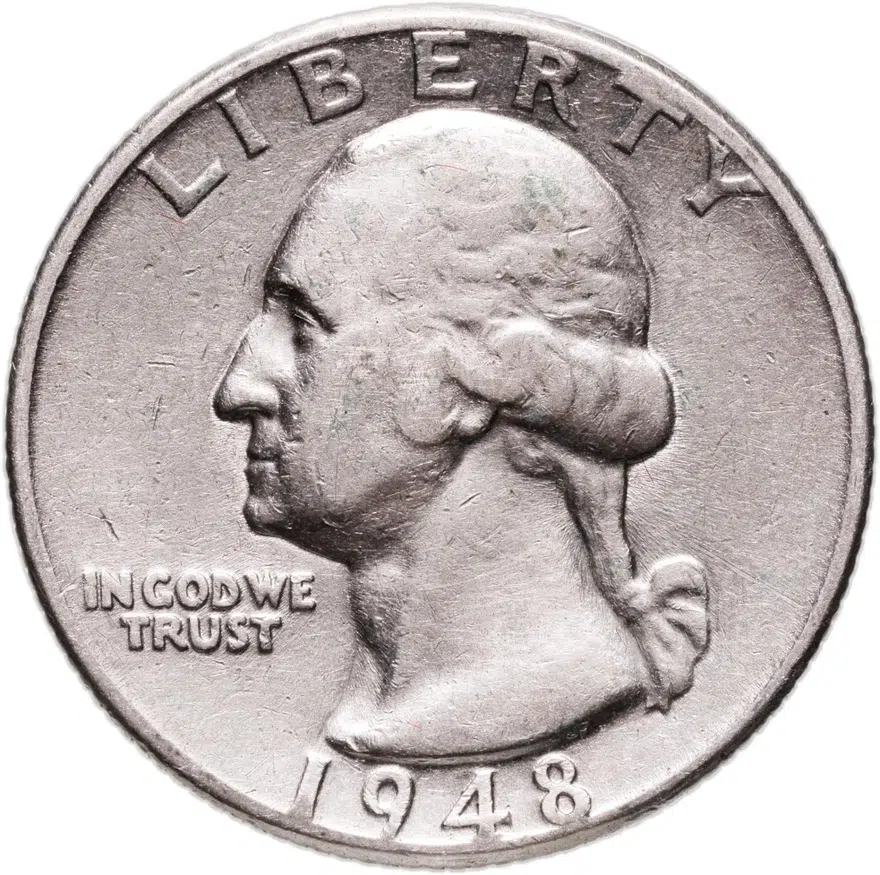 США 25 центов (квотер, 1/4 доллара, quarter dollar) 1948  Washington Quarter Без отметки монетного двора, аверс
