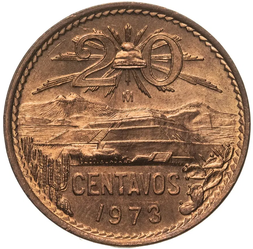 Мексика 20 сентаво (centavos) 1973, аверс