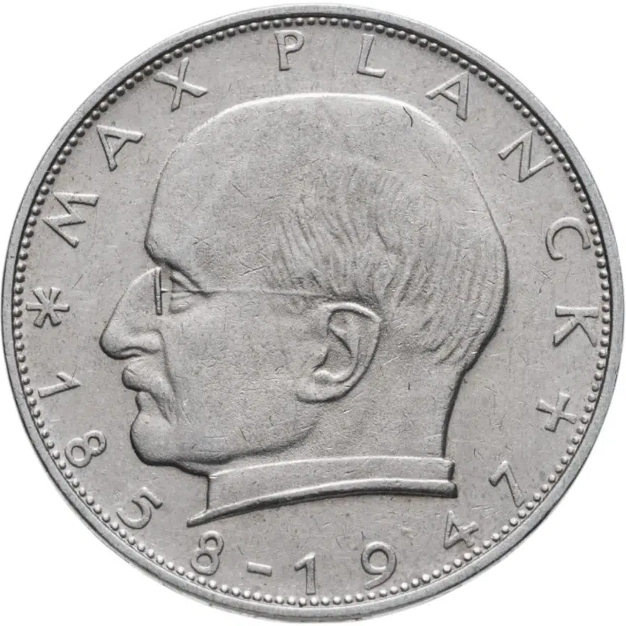 Германия (ФРГ) 2 марки 1966 Макс Планк знак монетного двора: "F" - Штутгарт