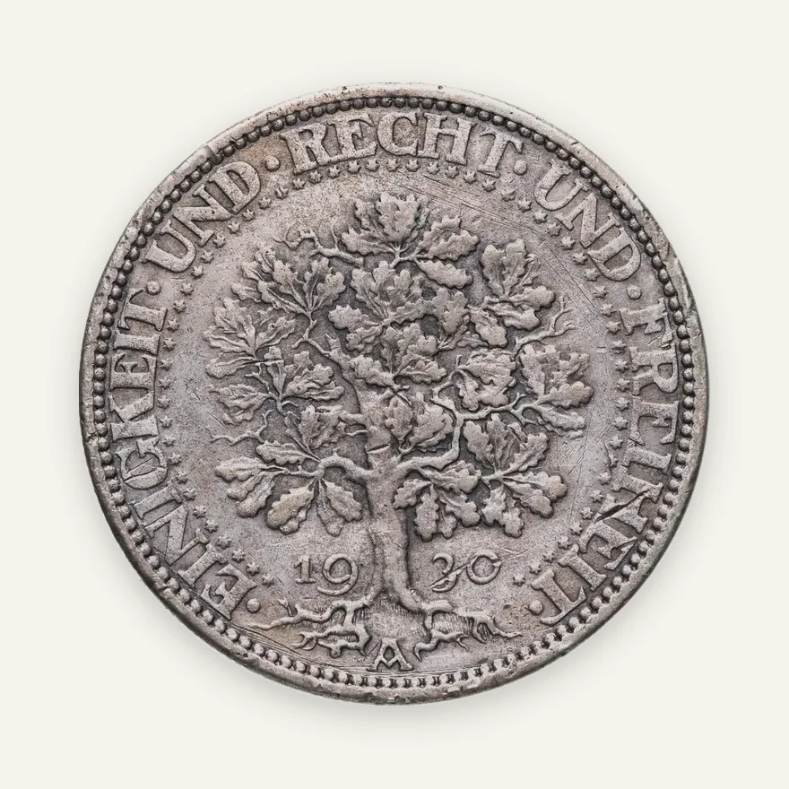 Германия 5 рейхсмарок (reichsmark) 1930 "A", реверс