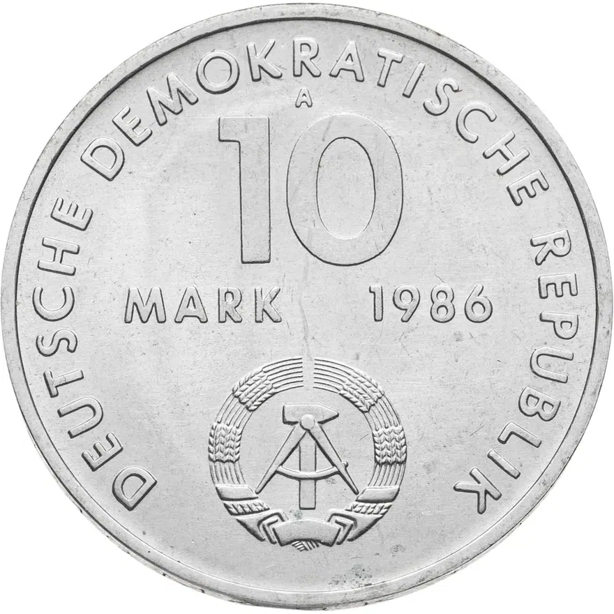 Германия (ГДР) 10 марок (mark) 1986  100 лет со дня рождения Эрнста Тельмана, реверс