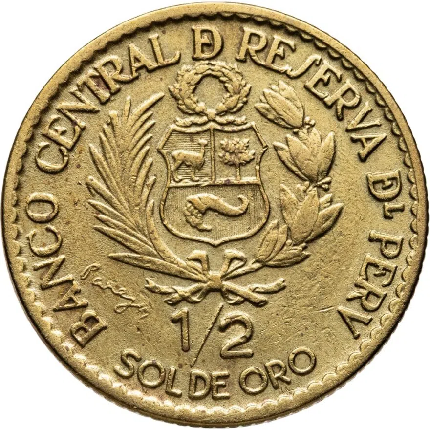 Перу 1/2 соля (sol) 1965  400 лет открытию Монетного двора Лимы, реверс