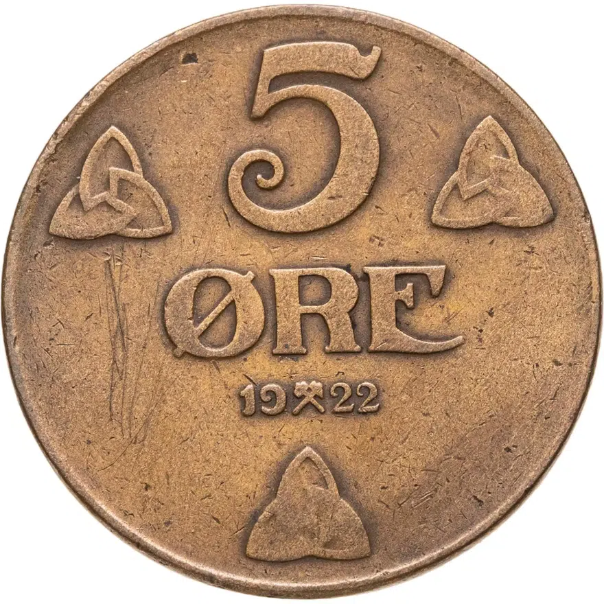 Норвегия 5 эре (ore) 1922, реверс