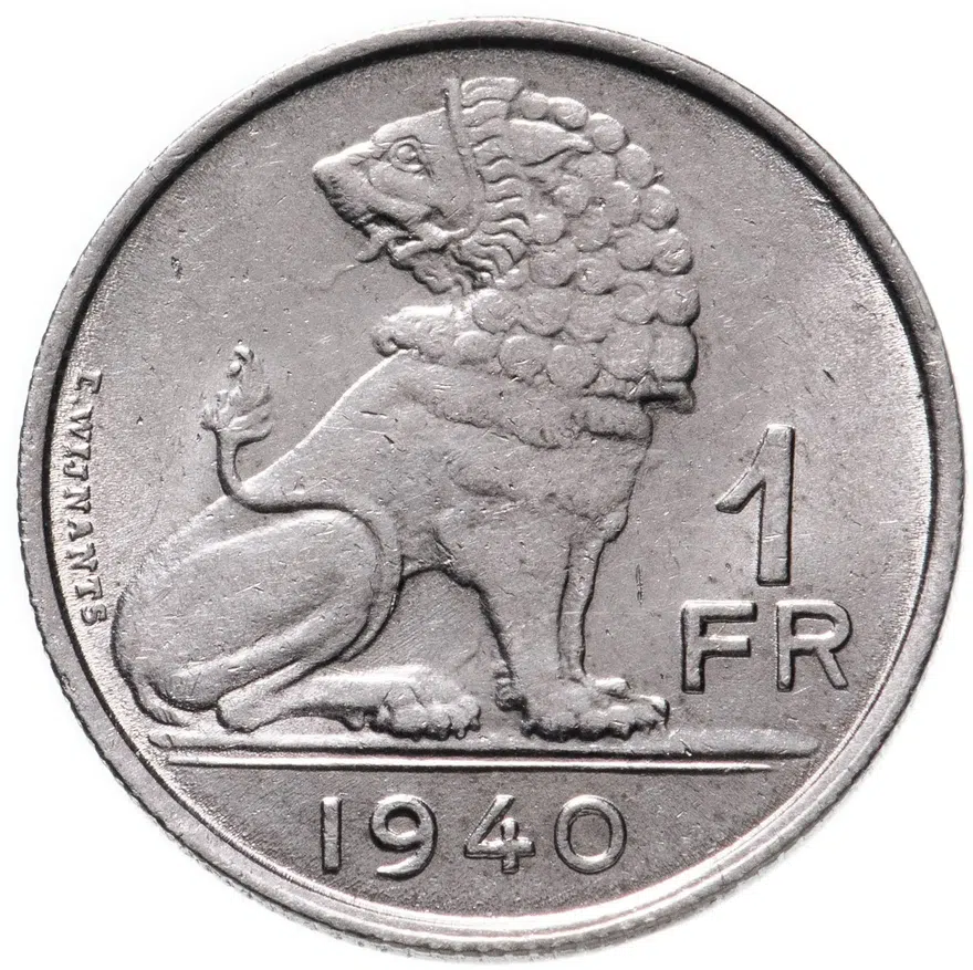Бельгия 1 франк (franc) 1940   надпись - "BELGIE - BELGIQUE", аверс