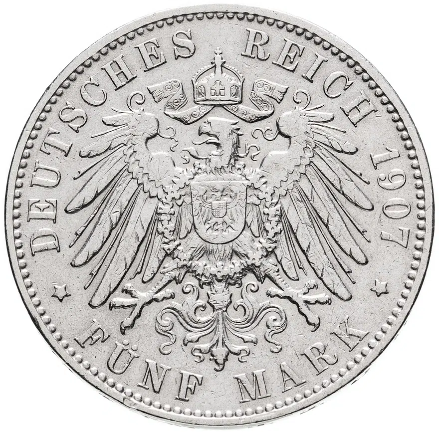 Германия (Империя), Гамбург 5 марок (mark) 1907 J