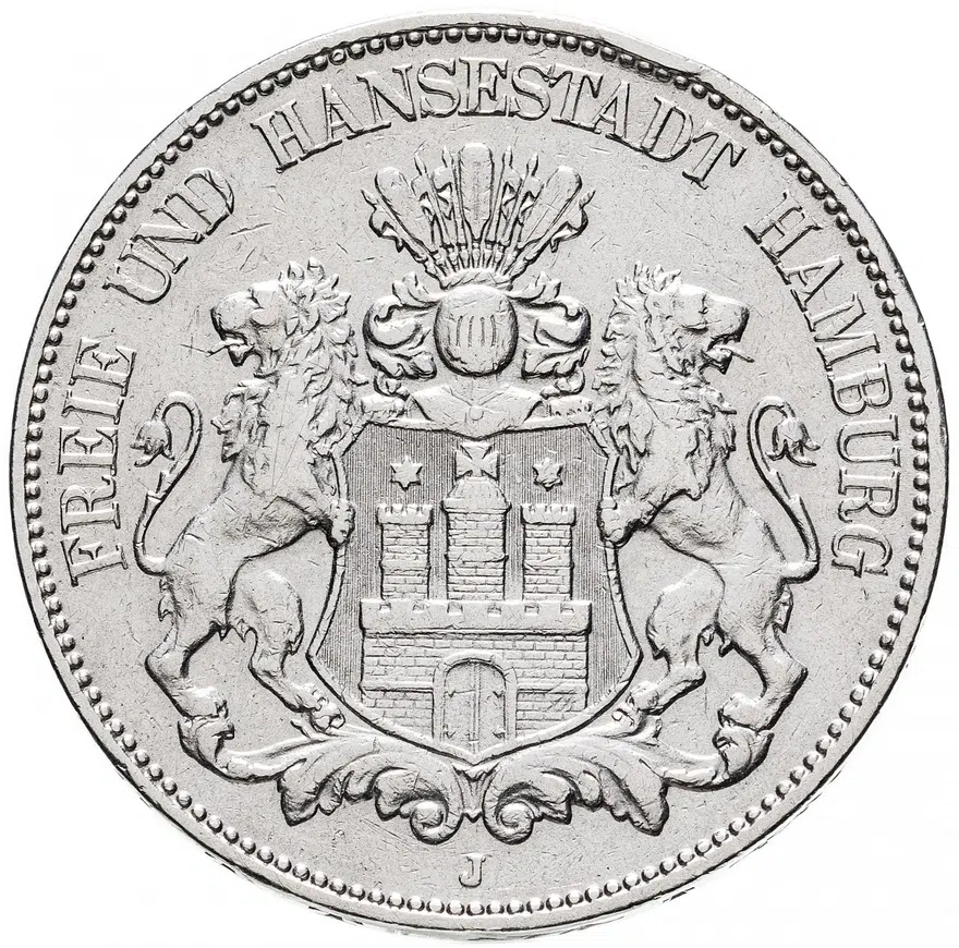 Германия (Империя), Гамбург 5 марок (mark) 1907 J, реверс