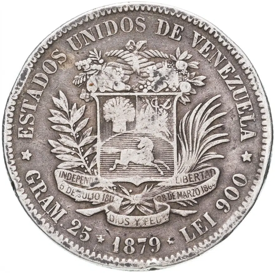 Венесуэла 5 боливаров (bolivares) 1879