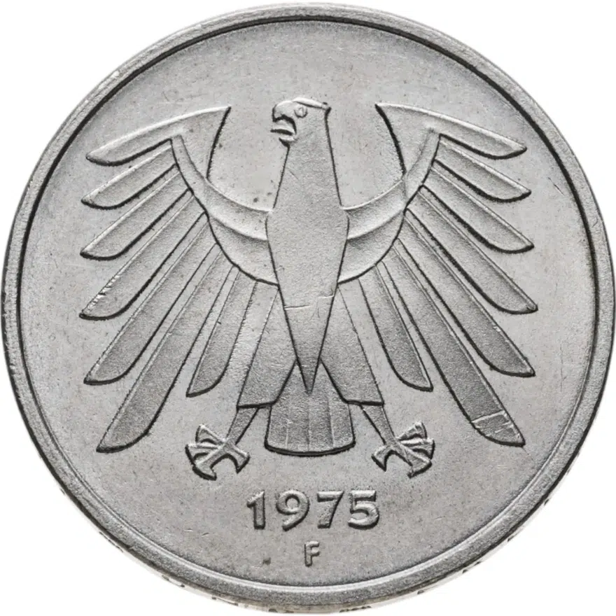 Германия (ФРГ) 5 марок 1975 F, реверс