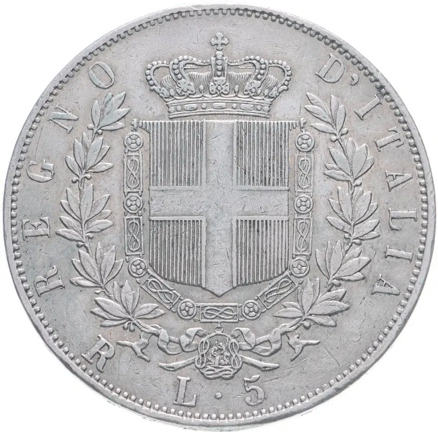 5 лир 1876 Италия, реверс