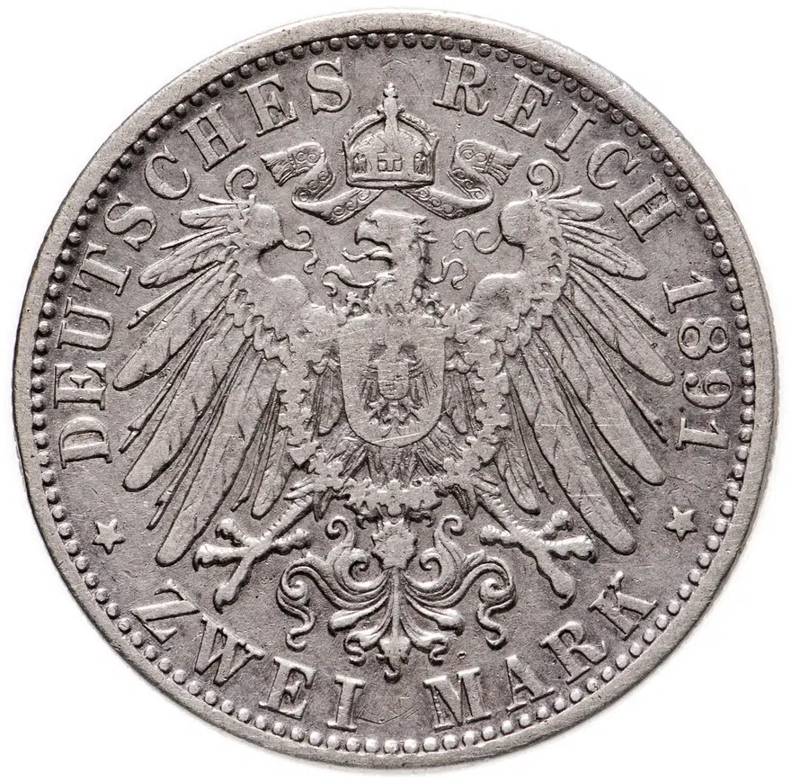 Германия (Империя) 2 марки (mark) 1891, реверс