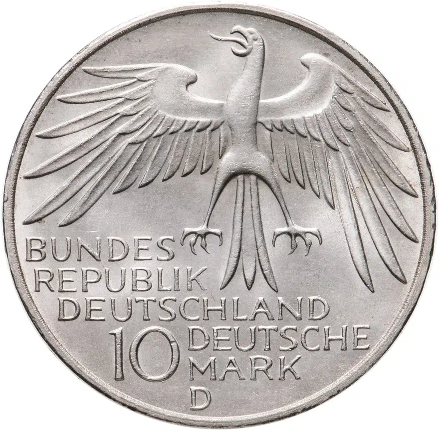 Германия 10 марок 1972 "Олимпиада в Мюнхене - Стадион" D, реверс