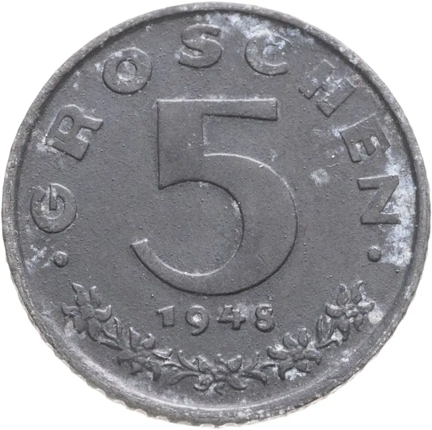 Австрия 5 грошей (groschen) 1948