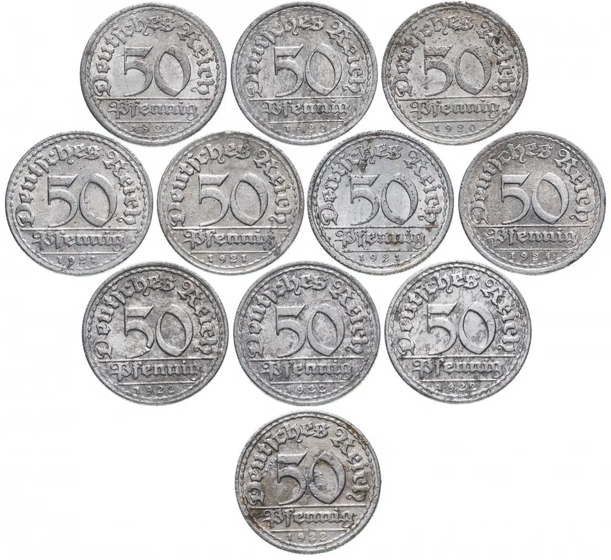 Германия (Веймарская республика) 50 пфеннигов (pfennig) 1920 F, аверс