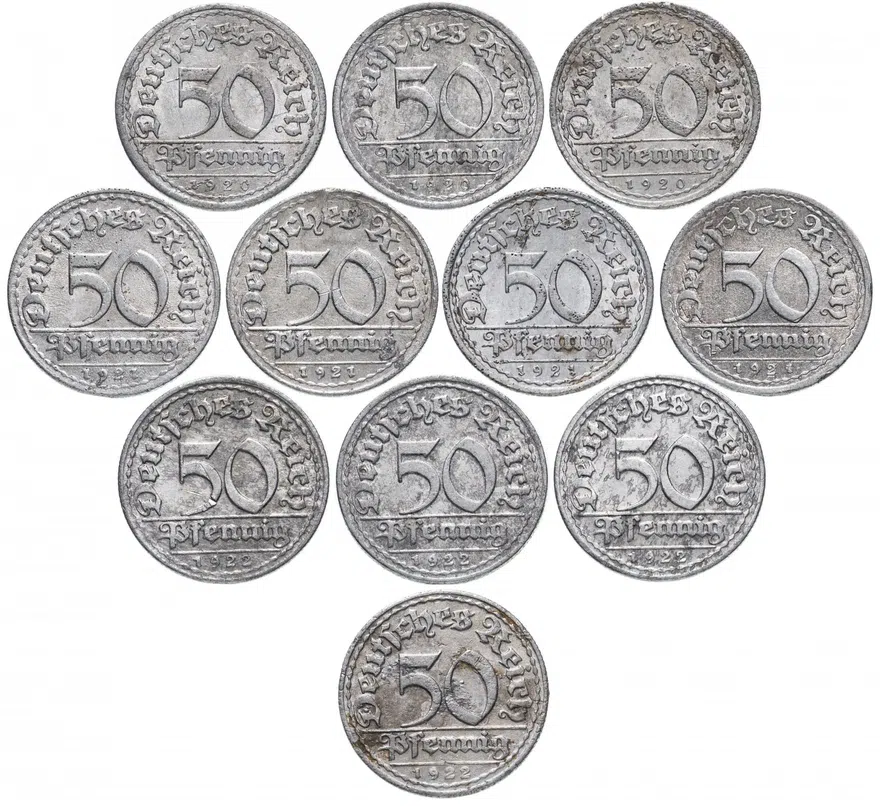 Германия (Веймарская республика) 50 пфеннигов (pfennig) 1920 F, реверс