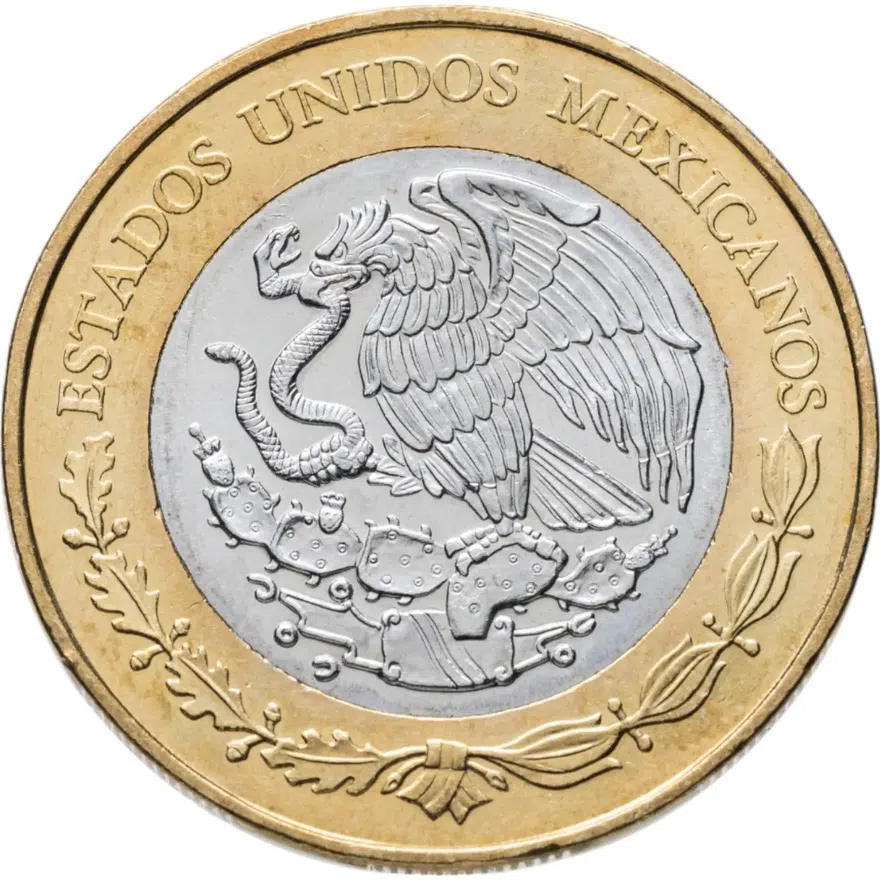 Мексика 20 песо (pesos) 2010 "20 лет присуждения Нобелевской премии по литературе Октавио Пасу", реверс