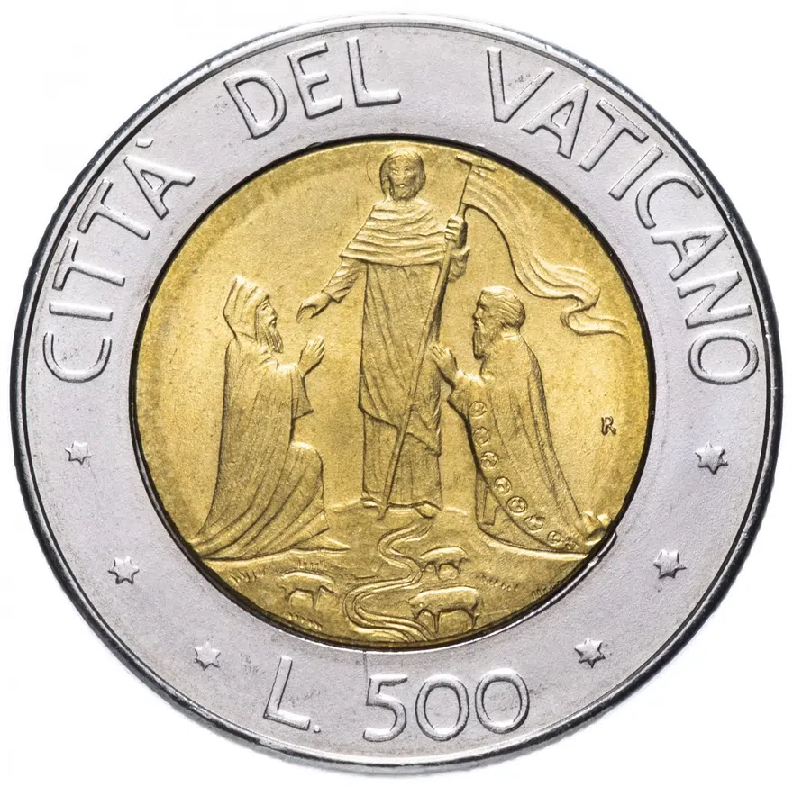 Ватикан 500 лир (lire) 1990, реверс