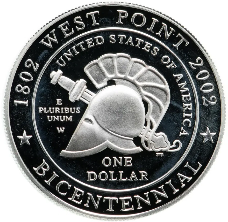 США 1 dollar (доллар) 2002 "200-летие военной академии США в Вест-Пойнте" (W)