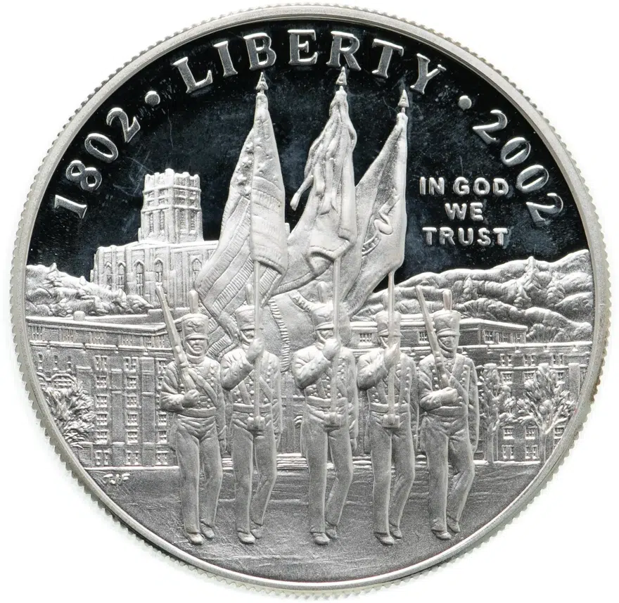 США 1 dollar (доллар) 2002 "200-летие военной академии США в Вест-Пойнте" (W), реверс