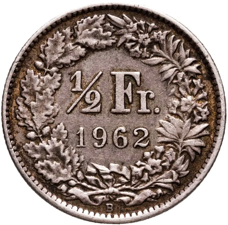 Швейцария 1/2 франка (franc) 1962, реверс