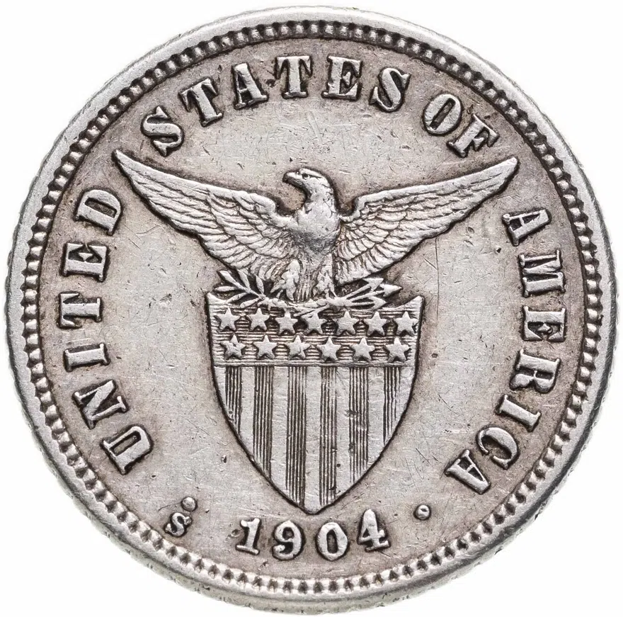 Филиппины 10 сентаво (centavos) 1904, знак монетного двора: "S" - Сан-Франциско, реверс