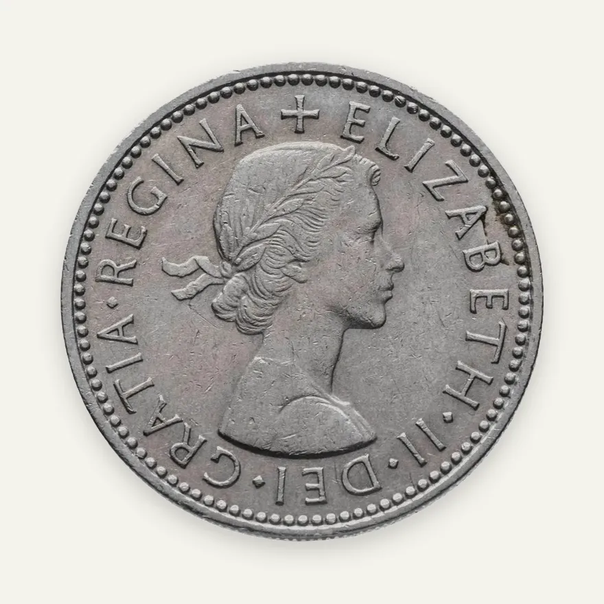 Великобритания 1 шиллинг (shilling) 1959  Английский герб - 3 льва внутри коронованного щита, аверс