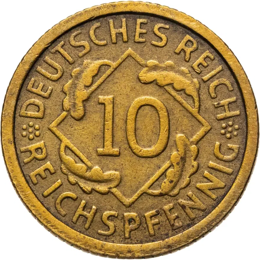 Германия 10 рейхспфеннигов (reichspfennig) 1935 D  знак монетного двора "D" — Мюнхен, реверс