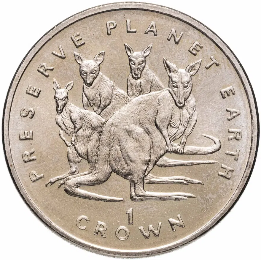 Остров Мэн 1 крона (crown) 1994  Заповедник планета Земля - Кенгуру, аверс