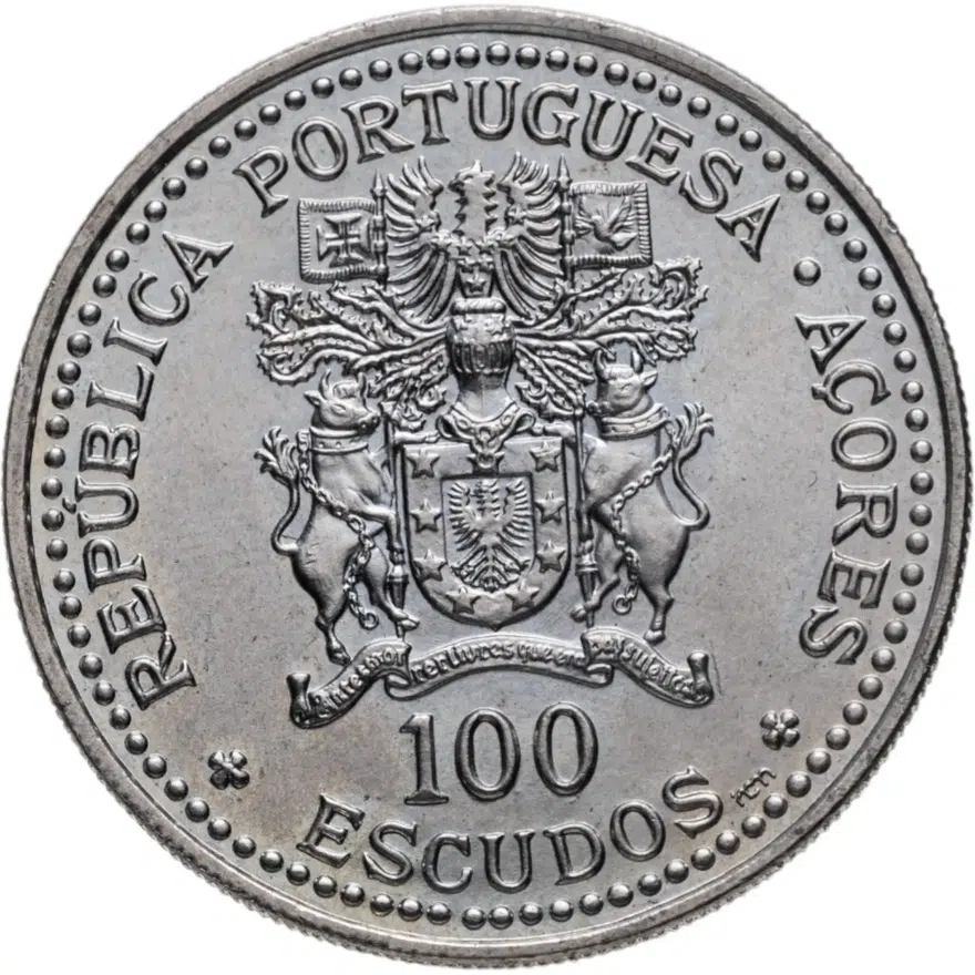 Португалия 100 эскудо (escudos) 1986  10 лет автономии Азорских островов, реверс