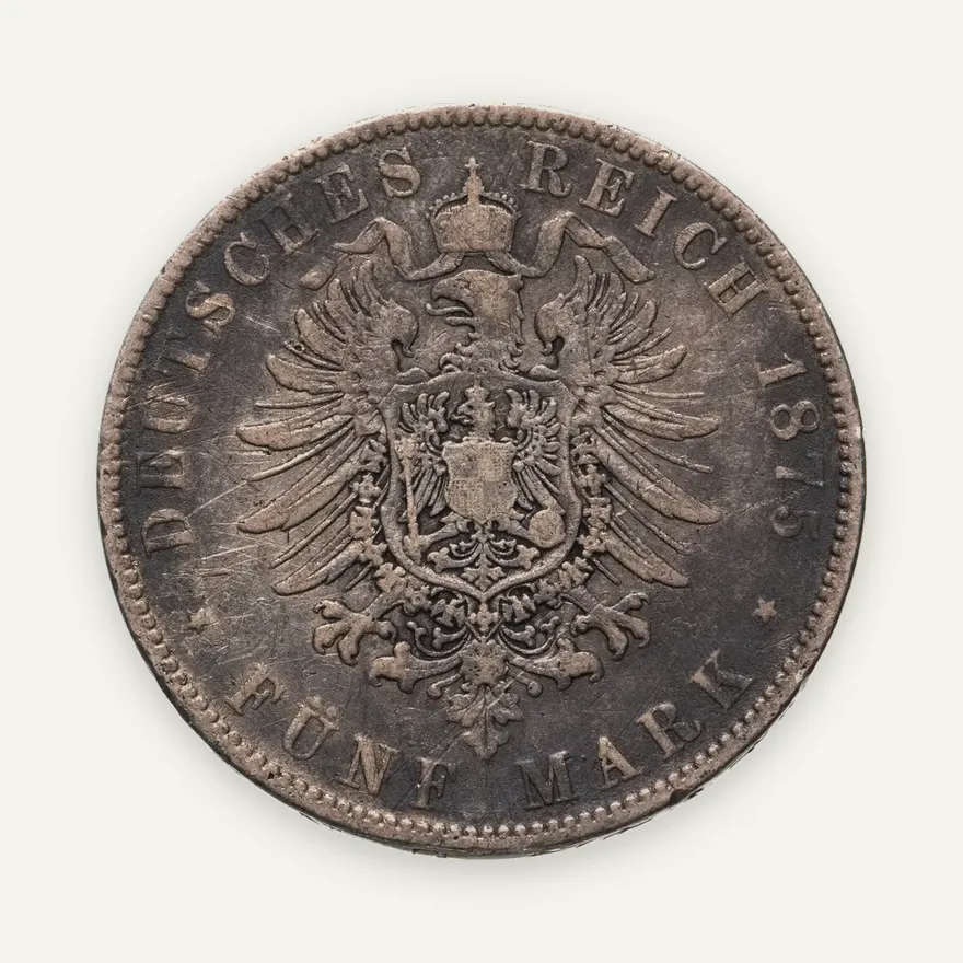 Германская империя (Саксония) 5 марок 1875, реверс
