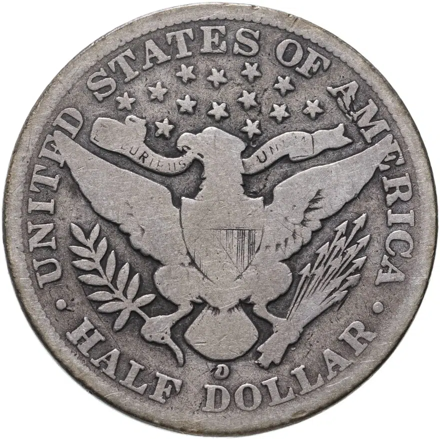 США 50 центов (1/2 доллара, half dollar) 1906 года, буквы D "50 центов Барбера", реверс