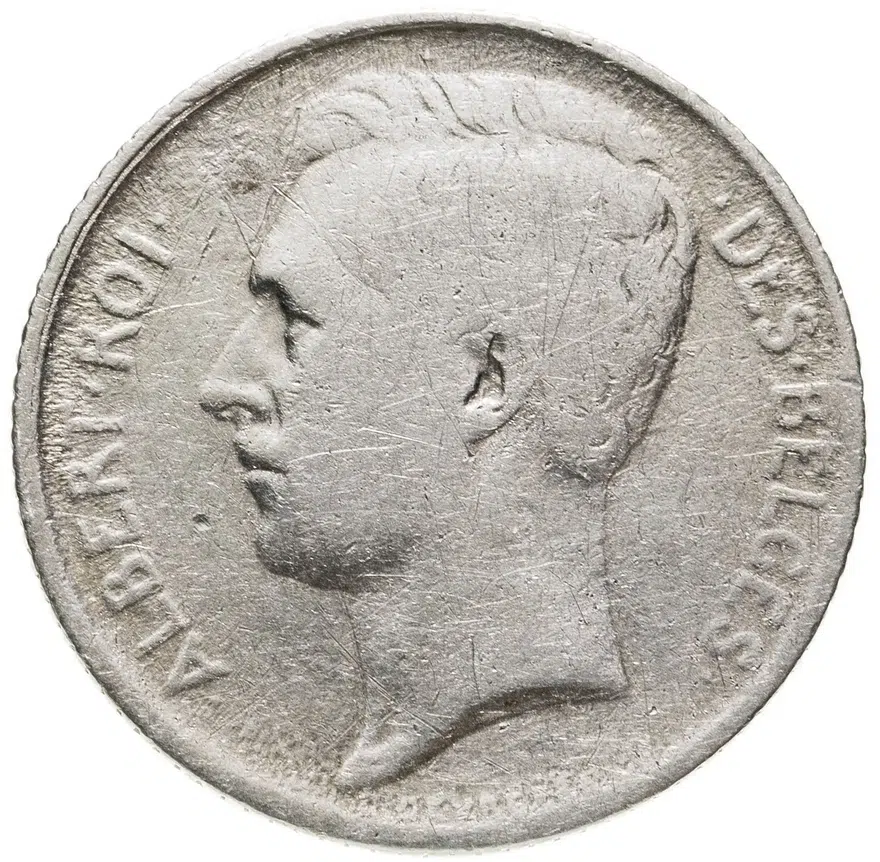Бельгия 50 сантимов (centimes) 1910   Надпись на французском - 'ALBERT ROI DES BELGES', реверс