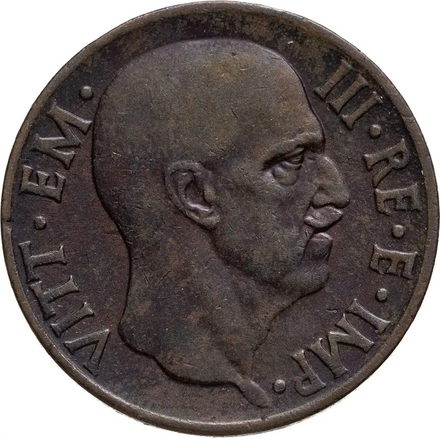 Италия 5 чентезимо (centesimi) 1937  Новый реверс: орел, аверс