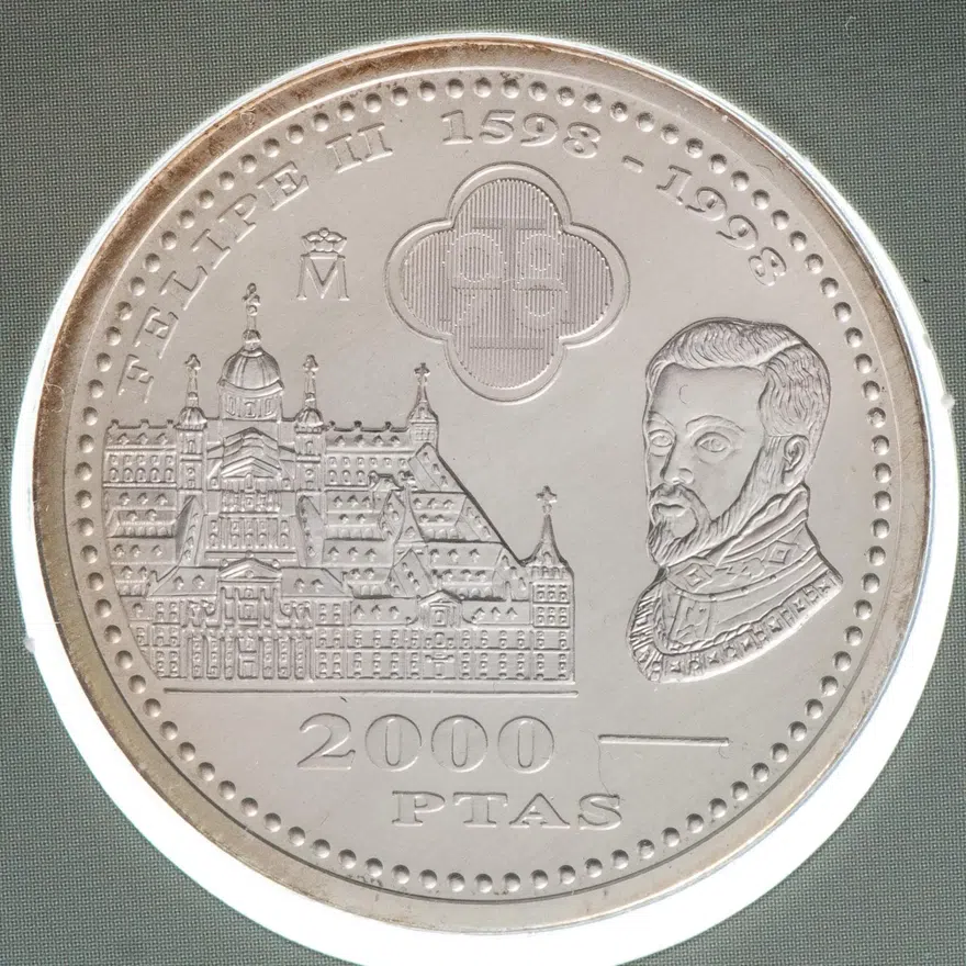 Испания 2000 песет 1998 "400 лет со дня смерти Филиппа II" в буклете, реверс