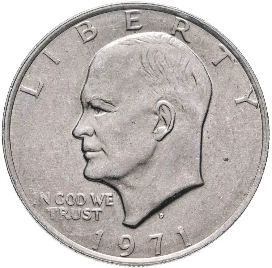 США 1 доллар (dollar) 1971 D доллар Эйзенхауэра знак монетного двора "D" - Денвер, аверс