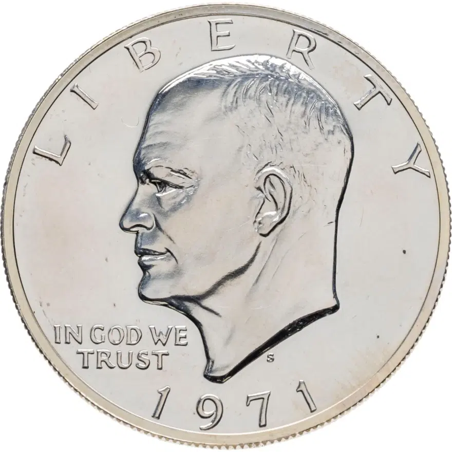 США 1 доллар (dollar) 1971 S доллар Эйзенхауэра серебро, знак монетного двора "S" - Сан-Франциско