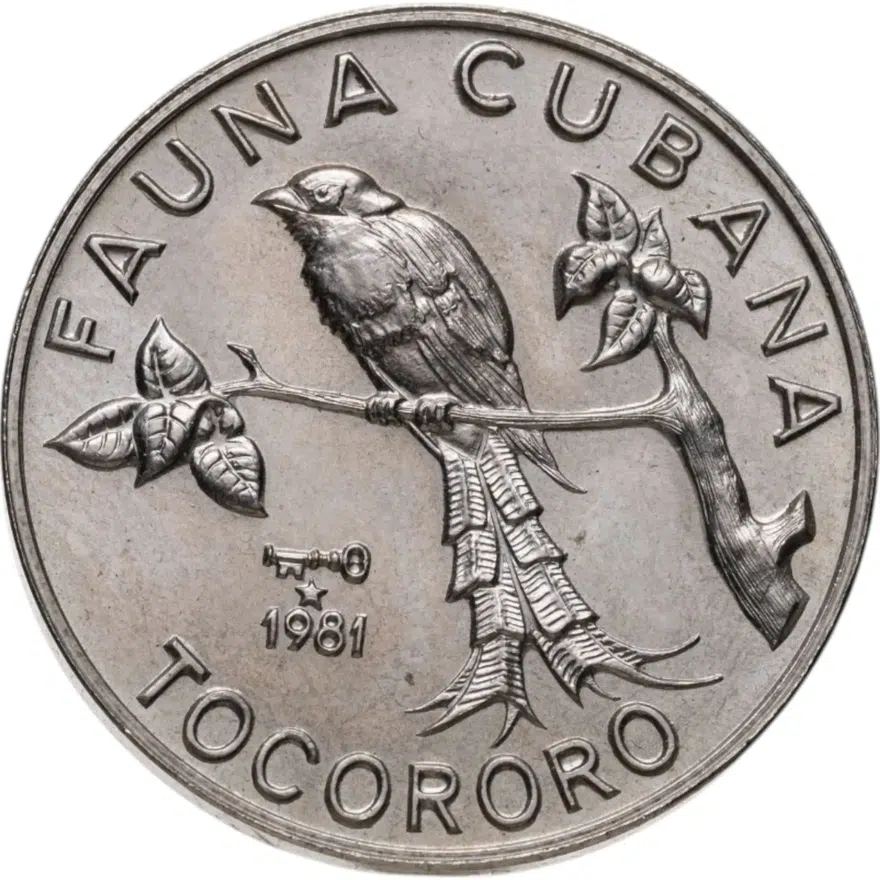 Куба 1 песо (peso) 1981 "Фауна Кубы - Кубинский трогон"