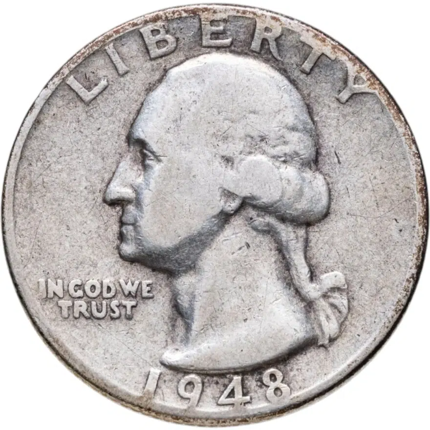 США 25 центов (квотер, 1/4 доллара, quarter dollar) 1948 Washington Quarter знак монетного двора: "D" - Денвер, аверс